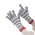 Women winter knitted striped warm fingerless gloves long stack style touch screen grey red - One Size / Gray