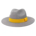 Klassieke grijze strooien fedora hoed voor dames en heren, stijlvolle gele lint strandhoed zomer. - Verstelbaar / Grijs