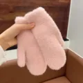 Women winter thick warm plush mittens solid color fleece gloves for daily casual wear. - One Size / Pink