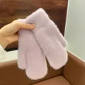 Women winter thick warm plush solid color mittens soft cozy cold weather gloves style - One Size / Purple