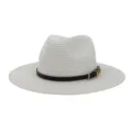 White straw fedora sun hat with black leather belt buckle for women summer beach travel outdoor - 58cm / White