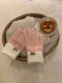 Cute pink knit gloves for women with cozy white plush cuffs, warm winter thermal touch screen mittens. - Pink