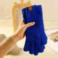 Einfarbige blaue Strick-Winterhandschuhe langer Touchscreen warme Handschuhe fuer Damen Alltag - Saphirblau