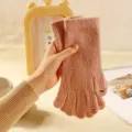 Rosa gestrickte Winter warme Fingerlose Handschuhe einfarbig lange Ärmel gemütlich Accessoire - Rosa