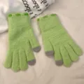 Gants tactiles mignons en polaire corail, mitaines tricotées chaudes vert clair hiver - Taille unique / Vert Crème