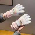 Winter warm waterproof windproof cycling gloves white pink fleece lined touch screen gloves - Blue Pink