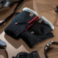 Gants d'hiver tricotés convertibles demi-doigts pour hommes en noir avec doublure. - Rabattable Noir