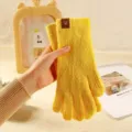 Gelbe Strickhandschuhe für Damen im Winter, warm, Touchscreen, weiche Wolle, süßer Bär Stil - Gelb