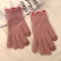 Women's cute pink coral fleece knitted touch screen gloves for winter warm thick daily wear - One Size / Dusty Pink
