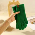 Grüne Damen Winter Strickhandschuhe, warme weiche Touchscreen Wolle Handschuhe Mode. - Grün