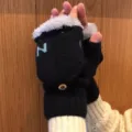 Men's winter warm fingerless knit gloves thick plush lined half finger thermal gloves. - Black Thickened Fleece-Lined Flip Top Gloves
