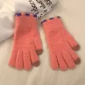 Women cute coral fleece knitted touchscreen gloves, thick warm winter fuzzy gloves. - One Size / Hot Pink