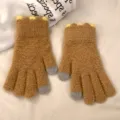 Women's warm winter knitted gloves, fuzzy coral fleece touchscreen gloves with cute dinosaur claws. - One Size / Brown