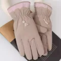 Women winter thick fleece lined gloves warm touch screen outdoor skiing riding gloves design - Khaki