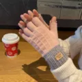 Gants d'hiver tricotés sans doigts pour femmes, mitaines roses et grises chaudes et confortables. - Rose