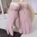Women winter warm plush thick gloves cute Chinese style embroidery windproof outdoor skiing gear - Pink