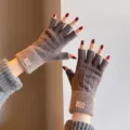 Winter thermal knit fingerless gloves for women students warm soft convertible half finger mittens - Dark Coffee