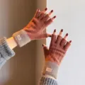 Winter women's half finger knitted gloves warm fleece lined touch screen typing gloves - Caramel color