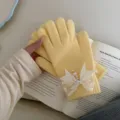 Gants en tricot jaune mignons pour femmes avec nœud perle strass, équipement d'hiver chaud. - Jaune