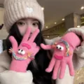 Gants en tricot à grands yeux drôles mignons femmes hiver chaud mode style principal vue - Rose