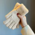 Gants tricotes chaud femme hiver peluche epais ecran tactile doublures molletonnees - Taille unique / Double épaisseur pour femme - Beige