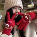 Gants en tricot rigolos rouge mignon monstre sans doigts hiver chaud gants accessoire doux - Rouge