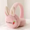 Women winter warm plush earmuffs cute rabbit ears foldable soft ear warmer for girls pink. - Pink