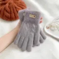 Gants d'hiver en molleton tricotés de style coréen pour femmes, gants tactiles chauds et épais - Taille unique / Double épaisseur pour femme - Violet