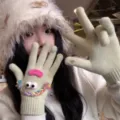 Cute funny knit gloves for women winter warm touch screen cute monster design cozy daily wear - Light Green