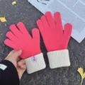 Femmes hiver gants en tricot tactile chaud epais rose gants en laine mode plein air - Taille unique / Rouge pastèque