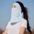 Light blue full face sun protection mask, breathable mesh, UV blocking cycling face shield - Female Style / Blue