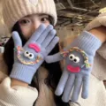 Cute quirky knitted gloves for women winter warm touchscreen cozy blue gloves with funny face - Sky Blue