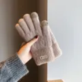 Winter warm knit touchscreen gloves for women, fleece lined thick soft cozy typing mittens. - One Size / Camel