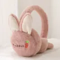 Winter plush earmuffs for women cute pink rabbit ears warm soft fluffy foldable ear warmers - Leather Pink