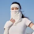 White full face sun protection mask and arm sleeves breathable summer cycling UV shield. - Female Style / White
