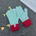 Gants tricotés femme hiver bloc de couleur thermique chaud doux mode élégant chic - Taille unique / Vert menthe