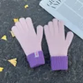 Women's pink and purple colorblock knitted gloves, cozy winter thermal wool mittens. - One Size / Taro Pink Purple