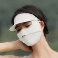 White sun protection face mask with visor, breathable UV shield for outdoor summer travel. - Milk White