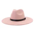 Sombrero fedora de ante rosa con correa de cuero negro sombrero de jazz de ala ancha - 58cm / Rosa Palo