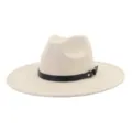 Beige faux suede wide brim fedora hat with black leather strap and ring detail for detail view. - 58cm / Beige