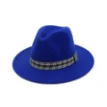 Sombrero fedora de lana azul para mujer, sombrero de jazz vintage de ala ancha plana. - Ajustable / Azul Zafiro