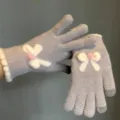 Gants tricotés tactiles pour femmes hiver laine chaude joli nœud gris style quotidien - Taille unique / Gris