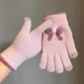 Gants tactiles en tricot mignons pour femmes hiver chaud nœud duveteux style quotidien mode - Taille unique / Violet
