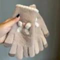 Women touchscreen knit gloves winter warm wool cute bow gloves for cold weather. - One Size / Camel