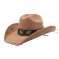 Detail de chapeau de cowboy western en sude marron avec large bord et bande florale. - M (56-58cm) / Chameau