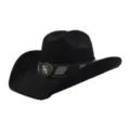 Détail de chapeau de cowboy western avec boucle en métal fleur vintage et bande en cuir perlée. - M (56-58cm) / Noir