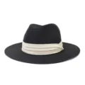 Black fedora straw hat with beige ribbon, perfect for summer outdoor travel beach sun protection. - 58cm / Black