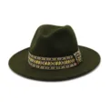Sombrero fedora de fieltro de lana verde militar con banda étnica tejida y ala ancha. - 58cm / Verde Militar