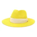 Yellow straw hat detail, fedoras sun hat texture, summer beach outdoor fashion sun protection. - 58cm / Yellow