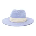 Light blue straw fedora hat with beige band, perfect summer beach sun protection accessory. - 58cm / Sky Blue